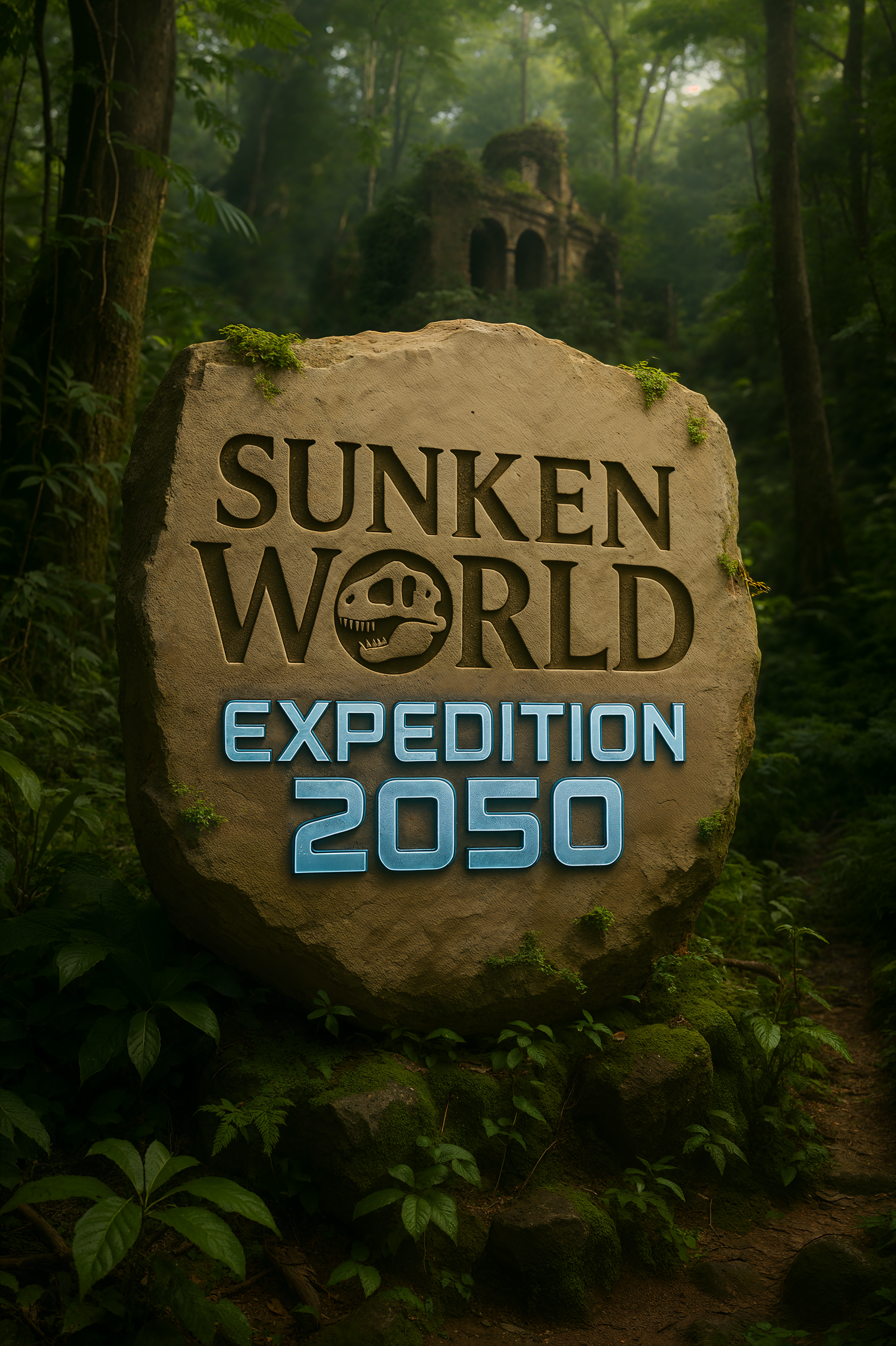 Sunken World protagonist surveying a cavern lit by emerald flares